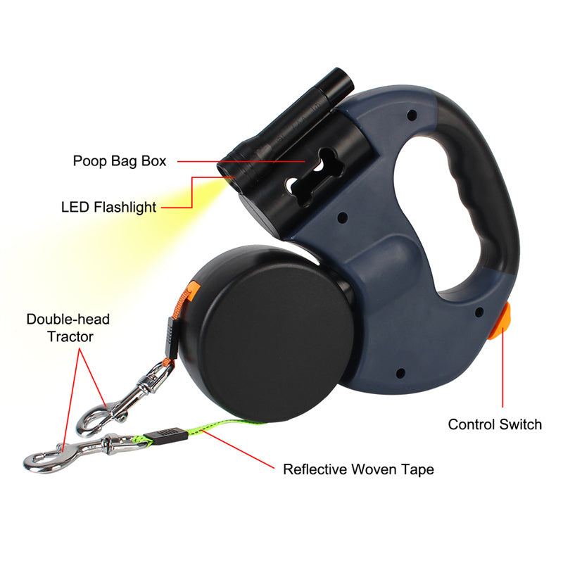 Dual Dog Leash with Tangle | 360 Swivel With Lights
