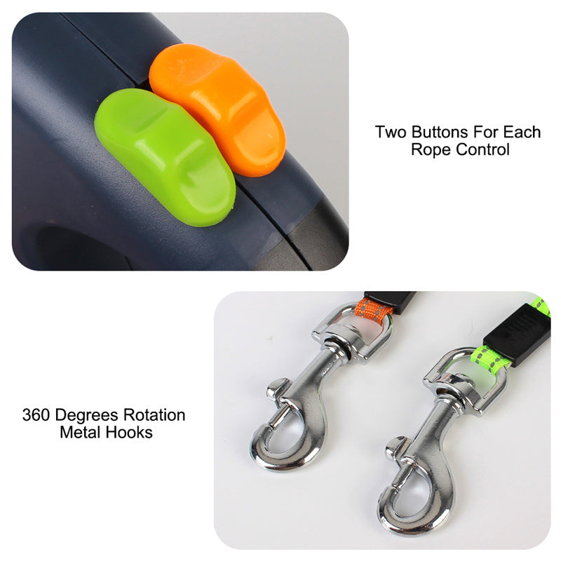 Dual Dog Leash with Tangle |  360 Swivel With Lights