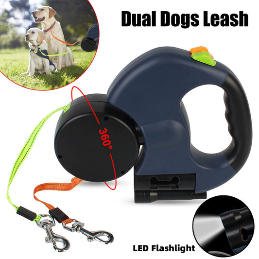 Dual Dog Leash with Tangle |  360 Swivel With Lights